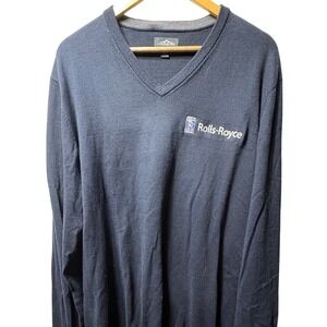 Landmark Rolls-Royce V-Neck Sweater Mens 2XL Navy Blue Embroidered Logo Pullover